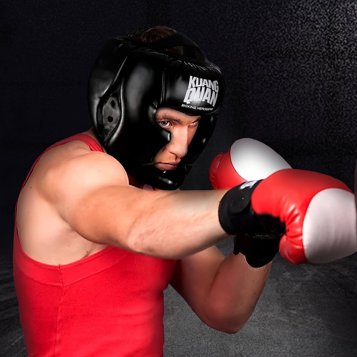 Boxing Headgear with Attached Tooth Protector - Lightweight, Adjustable Strap Closure, -Resistant Martial Arts Helmet for MMA, Thai Boxing, Karate, Taekwondo, Professional & Amateur Training - Dental Headgear, Combat Gear, Sl