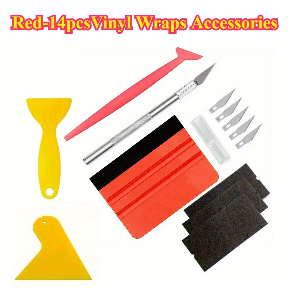 10pcs/14pcs Red Vinyl Wraps Accessories Tool Kit - Car Wrapping & Window Tinting Squeegee, Craft Knife, Blades & Felt Set | Professional Bubble-Free Film Installation Tools