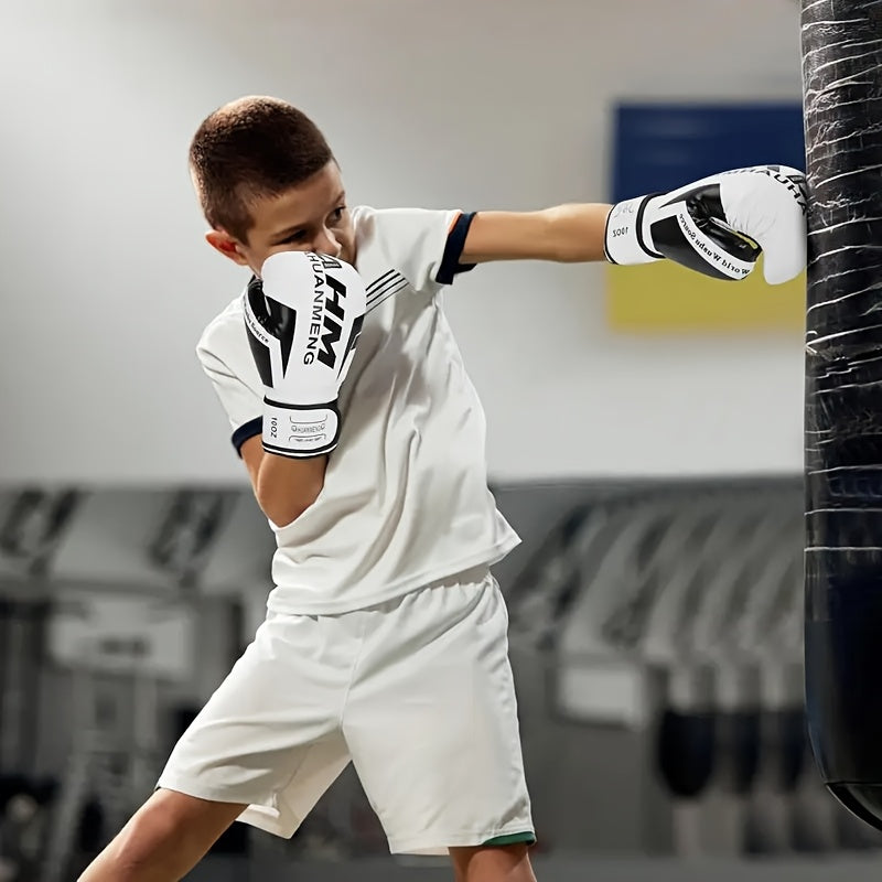 Men's & Women's Boxing & Martial Arts Training Gloves - Shock-Absorbing Heavy-Duty Taekwondo Gloves with Reinforced Wrist, White/Black/Red Design, Breathable for Sparring, Fighting, Fitness - Beginner/Advanced Combat Sports E