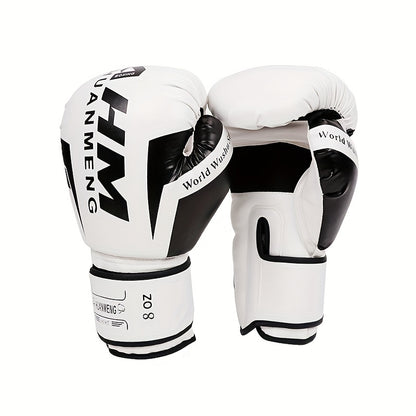 Men's & Women's Boxing & Martial Arts Training Gloves - Shock-Absorbing Heavy-Duty Taekwondo Gloves with Reinforced Wrist, White/Black/Red Design, Breathable for Sparring, Fighting, Fitness - Beginner/Advanced Combat Sports E