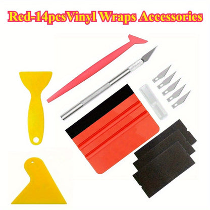 10pcs/14pcs Red Vinyl Wraps Accessories Tool Kit - Car Wrapping & Window Tinting Squeegee, Craft Knife, Blades & Felt Set | Professional Bubble-Free Film Installation Tools