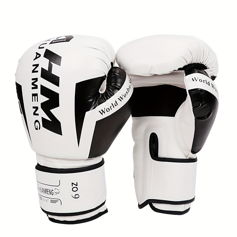 Men's & Women's Boxing & Martial Arts Training Gloves - Shock-Absorbing Heavy-Duty Taekwondo Gloves with Reinforced Wrist, White/Black/Red Design, Breathable for Sparring, Fighting, Fitness - Beginner/Advanced Combat Sports E