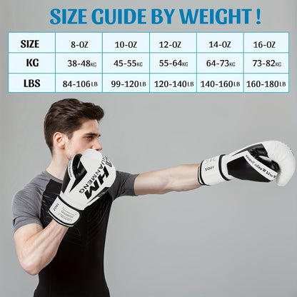 Men's & Women's Boxing & Martial Arts Training Gloves - Shock-Absorbing Heavy-Duty Taekwondo Gloves with Reinforced Wrist, White/Black/Red Design, Breathable for Sparring, Fighting, Fitness - Beginner/Advanced Combat Sports E