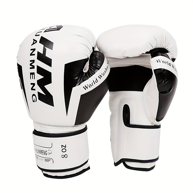 Men's & Women's Boxing & Martial Arts Training Gloves - Shock-Absorbing Heavy-Duty Taekwondo Gloves with Reinforced Wrist, White/Black/Red Design, Breathable for Sparring, Fighting, Fitness - Beginner/Advanced Combat Sports E