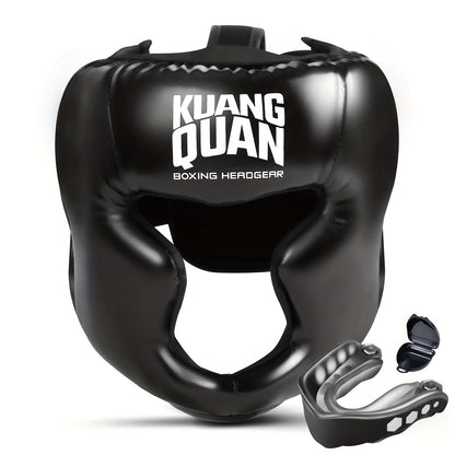 Boxing Headgear with Attached Tooth Protector - Lightweight, Adjustable Strap Closure, -Resistant Martial Arts Helmet for MMA, Thai Boxing, Karate, Taekwondo, Professional & Amateur Training - Dental Headgear, Combat Gear, Sl