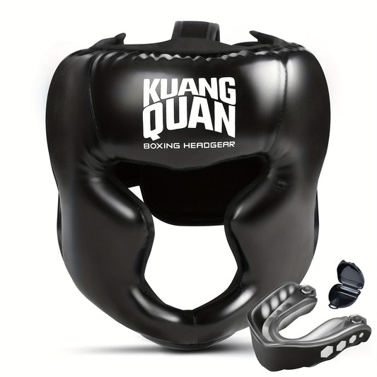 Boxing Headgear with Attached Tooth Protector - Lightweight, Adjustable Strap Closure, -Resistant Martial Arts Helmet for MMA, Thai Boxing, Karate, Taekwondo, Professional & Amateur Training - Dental Headgear, Combat Gear, Sl