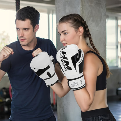 Men's & Women's Boxing & Martial Arts Training Gloves - Shock-Absorbing Heavy-Duty Taekwondo Gloves with Reinforced Wrist, White/Black/Red Design, Breathable for Sparring, Fighting, Fitness - Beginner/Advanced Combat Sports E