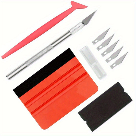 10pcs/14pcs Red Vinyl Wraps Accessories Tool Kit - Car Wrapping & Window Tinting Squeegee, Craft Knife, Blades & Felt Set | Professional Bubble-Free Film Installation Tools